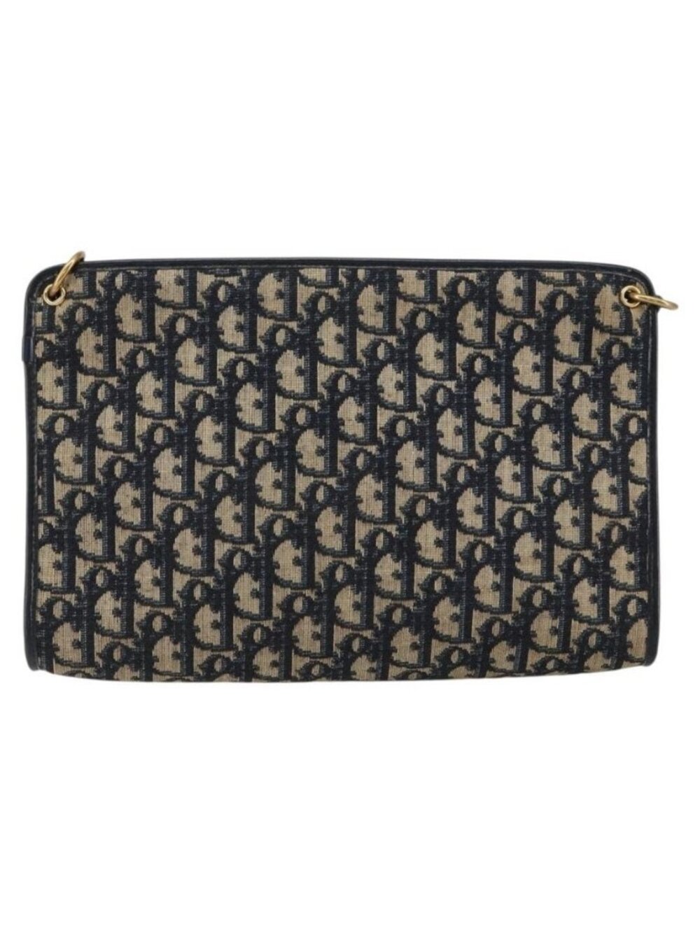 Authentic Christian Dior Trotter Canvas Shoulder Bag Navy Gold - Picture 10 of 16